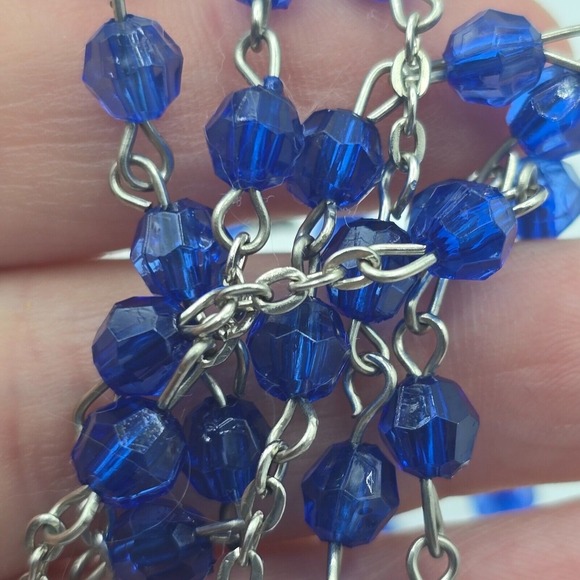 Catholic Rosary Plastic Blue Facet Beads Silver Tone Cross - Picture 4 of 8